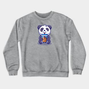 Cute Panda Drinking Boba Milk Tea Cartoon Crewneck Sweatshirt